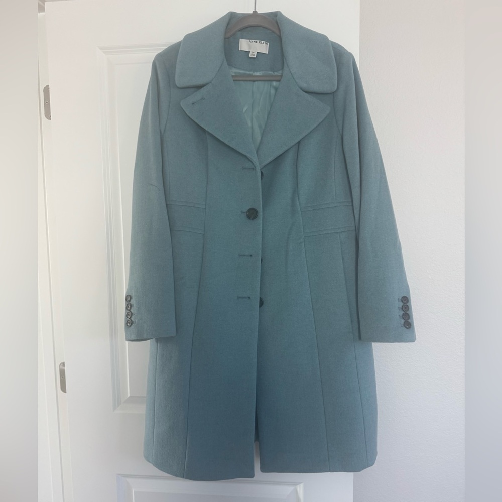Anne Klein Teal Wool Blend Trench Coat